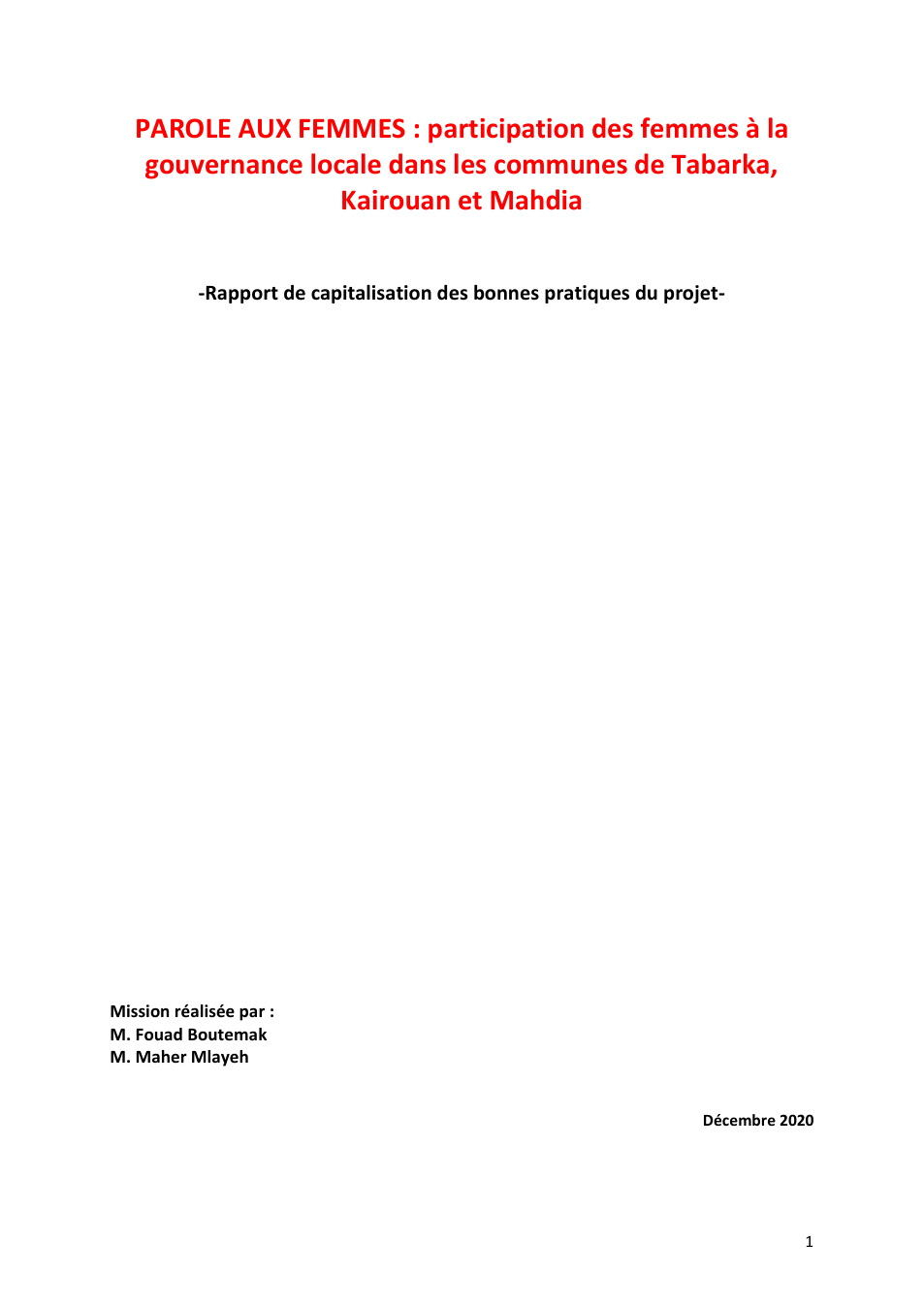 Parole aux Femmes : rapport de capitalisation